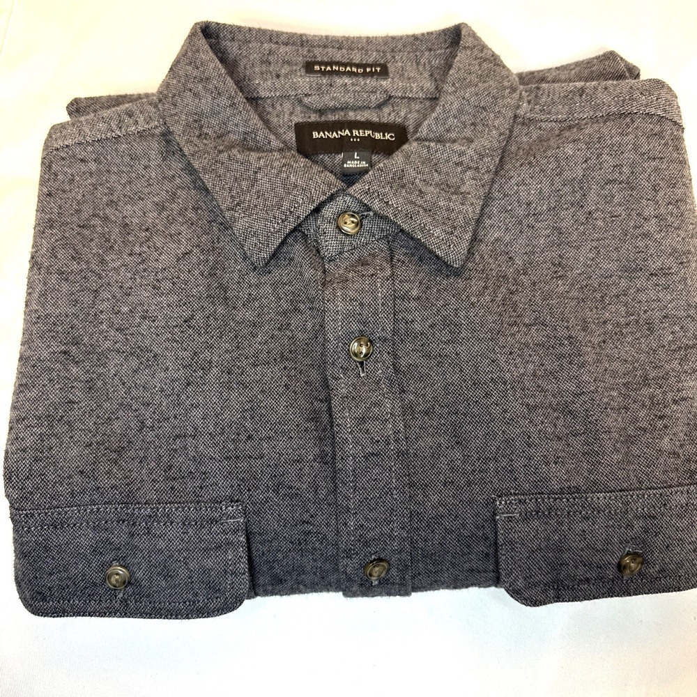 Banana Republic 100% Cotton Grey Men's Button Up Sz L Outdoor Adventure
